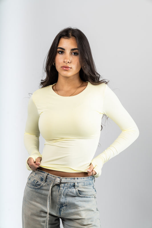 Pale Yellow Seamless Contour Full-Sleeve