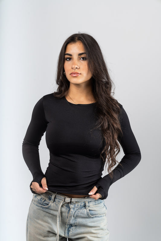Black Seamless Contour Full-Sleeve